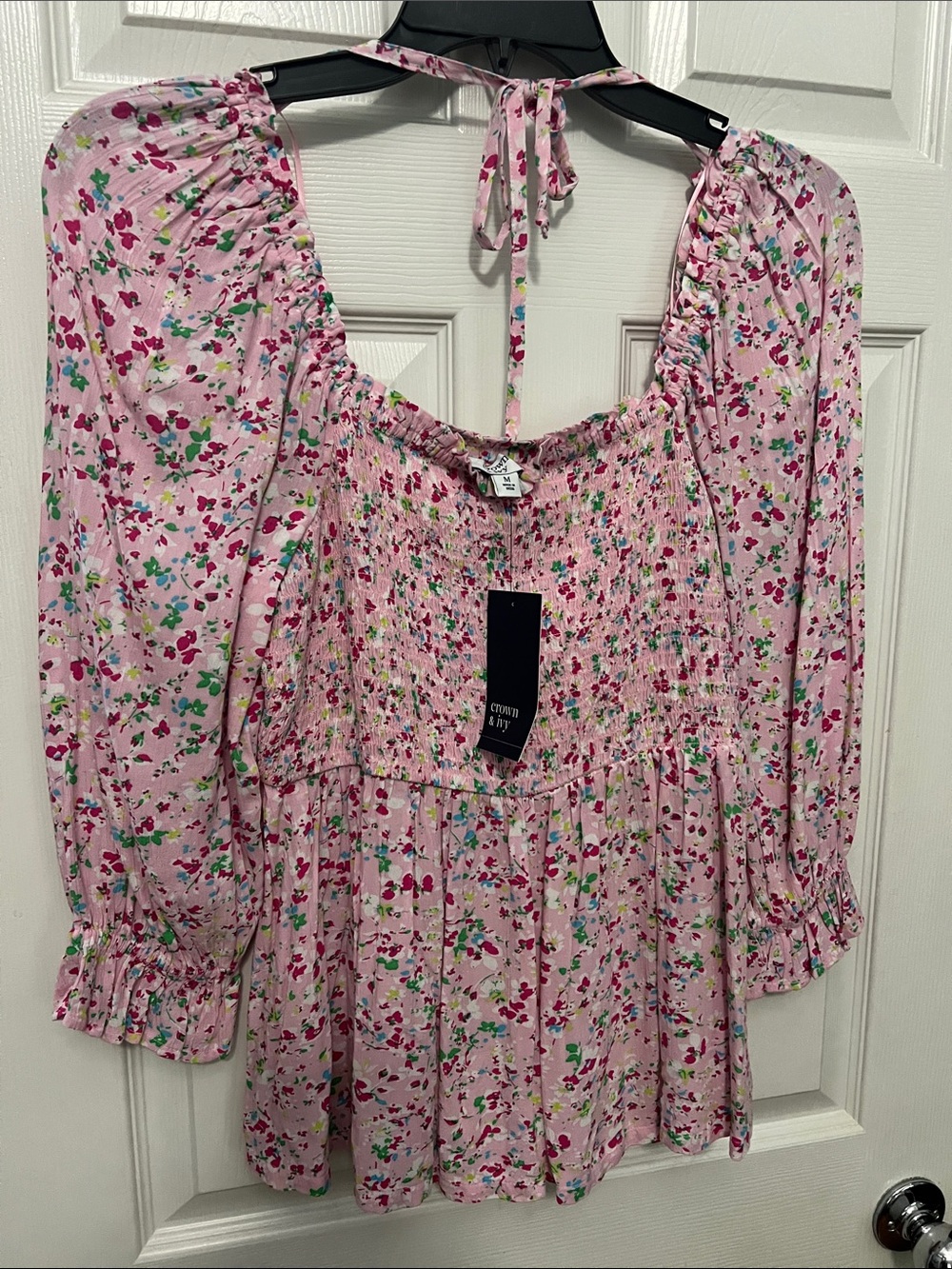 Crown and Ivy Flowy Top tie neck
